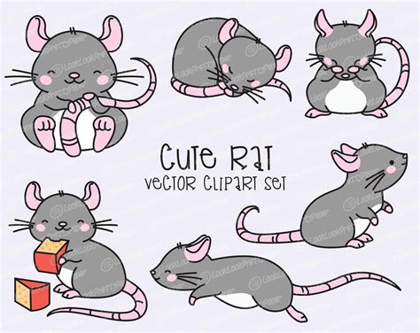 Premium Vector Clipart Kawaii Rats Cute Rat Clipart Set High Quality ...