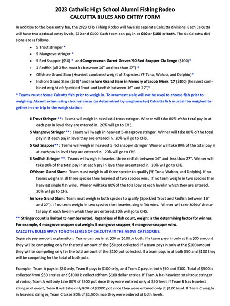 Fillable Online CHS ALUMNI FISHING RODEO RULES AND ... Fax Email Print ...