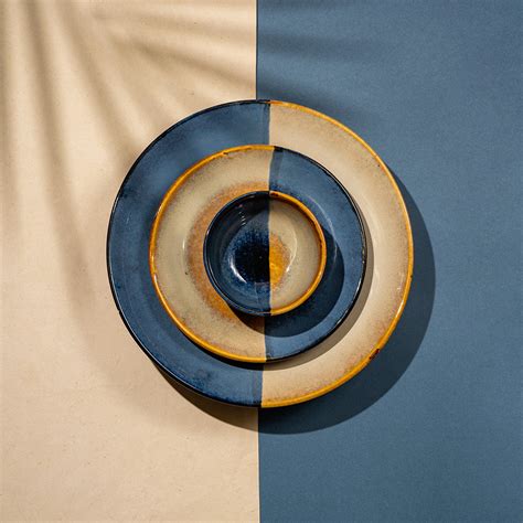 Azure Half And Half Ceramic Dinner Plates(Set Of 2) – Tibros
