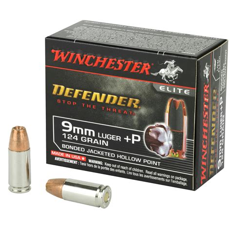 Winchester Defender Ammunition 9mm Luger 124 Grain Bonded Jacketed ...