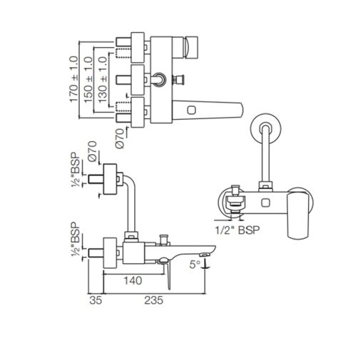 Jaquar 3 Way Wall Mixer Kubix Prime KUP-ACR-35125PM Normal Flow ...