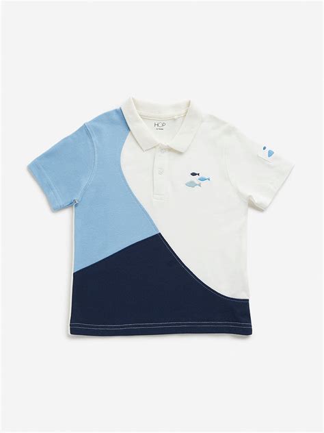 Buy HOP Kids Navy Colour-Blocked Polo T-Shirt from Westside