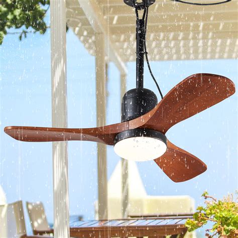 3 Blades Wood Outdoor Ceiling Fan for Patios with Light, Farmhouse ...