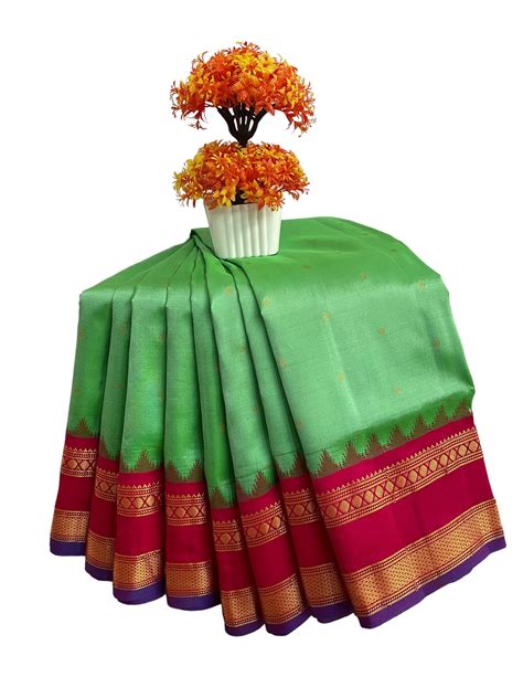 Buy Gadwal Gap Border Seaform Green Pure Silk Saree Online India ...