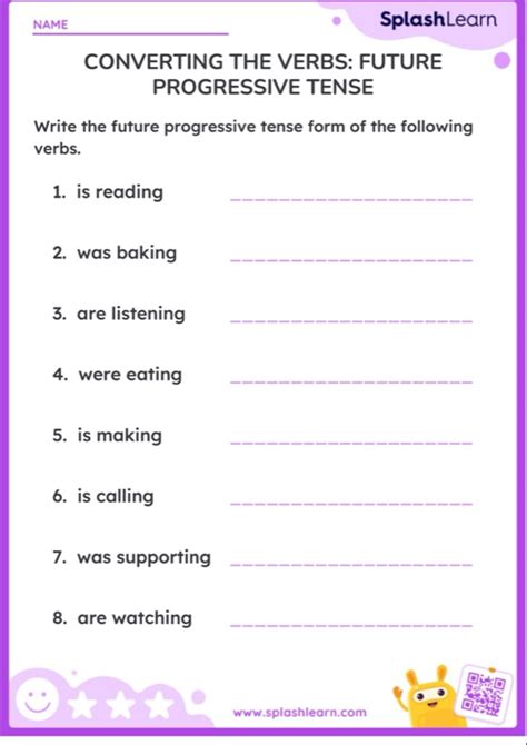 Future Progressive Tense Worksheet 的图像结果