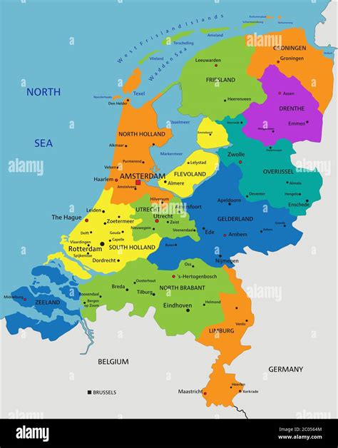 Colorful Netherlands political map with clearly labeled, separated layers. Vector illustration ...