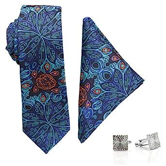 Buy VIBHAVARI Blue Tie, Pocket Square & Cuff links Set for Men at Amazon.in