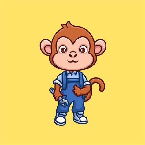 Mechanic monkey cute cartoon | Premium Vector