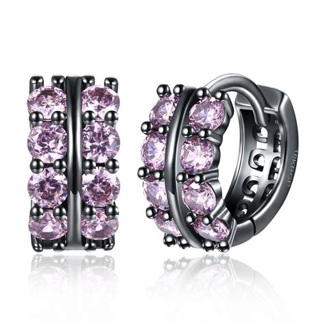 Yellow Chimes A5 Grade Pink Crystal Black Gun Plated Clip On Earrings ...