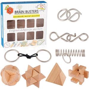 CrazyBuy Wooden and Metal Puzzles Brain Teasers Set of 8, Mind Game ...