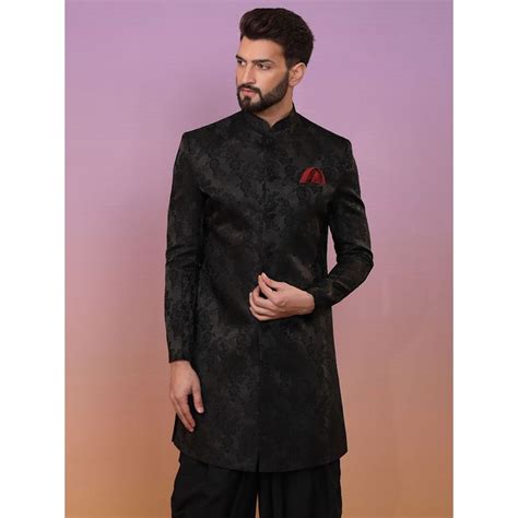 Buy KISAH Men Black Sherwani Front Closure Online