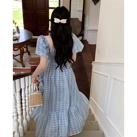 Princesscore Puffy Sleeve Plaid Maxi Dress– The Cottagecore