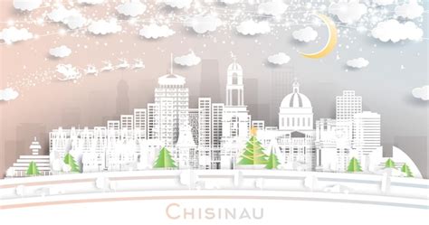 Chisinau Moldawien Winter City Skyline im Papierschnitt-Stil mit ...