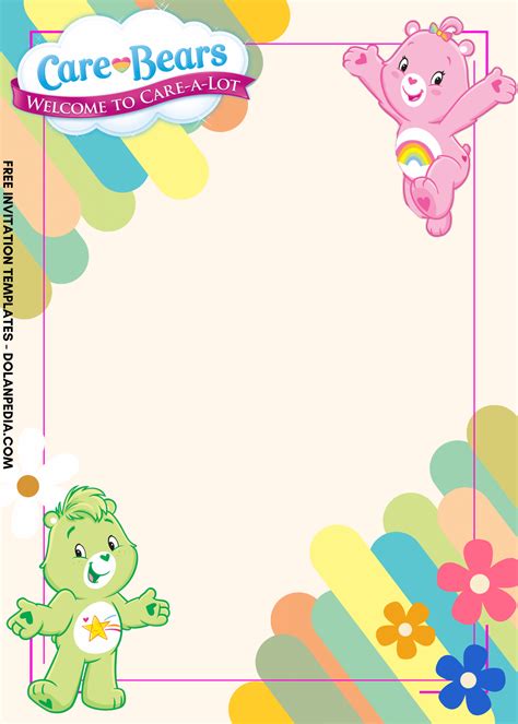 7 rainbow pastel care bears birthday invitation templates – Artofit