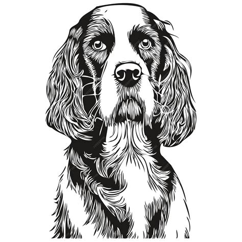 Spaniel Engelse springerhond handgetekende lijntekeningen vector ...