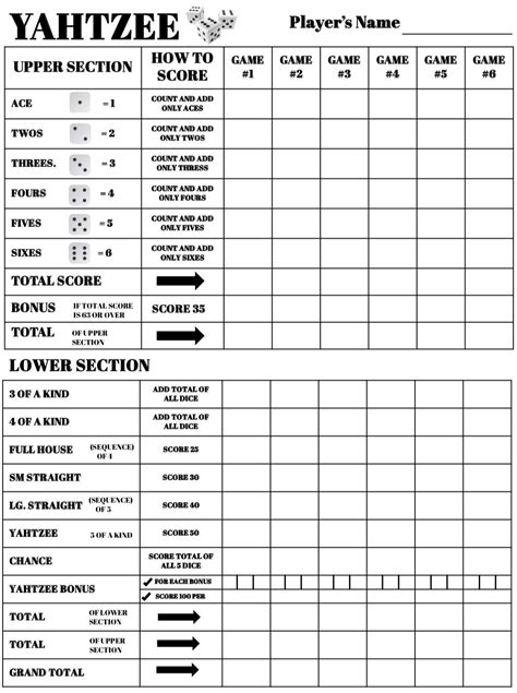 Yahtzee Score Card - Yahtzee Scoresheet - Yahtzee Score Pads ...