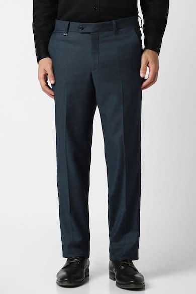 Buy Men Navy Textured Regular Fit Trousers Online - 959732 | Van Heusen