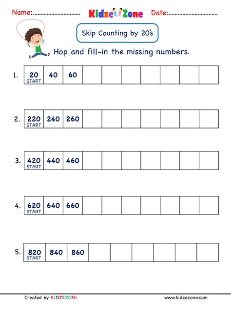 Grade 2 Math Number Practice worksheets - Skip Counting by 20