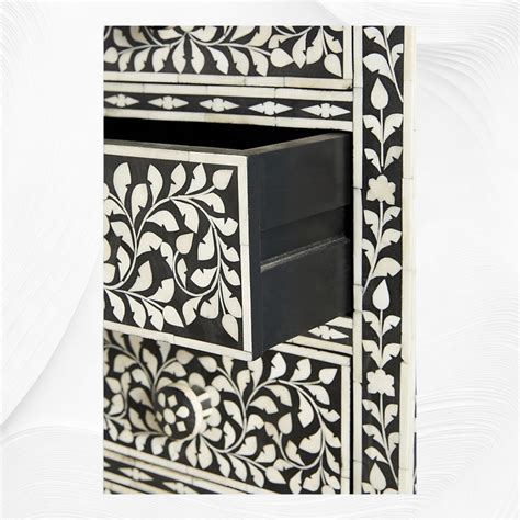 Black Bone Inlay 6 Drawer Floral Lingerie Chest – Luxury Handicrafts