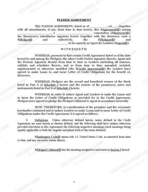 Georgia Agreement Pledge of Stock and Collateral for Loan | US Legal Forms