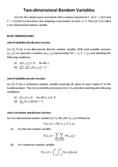 Random Variables - 2D - ques paper - Two-dimensional Random Variables ...