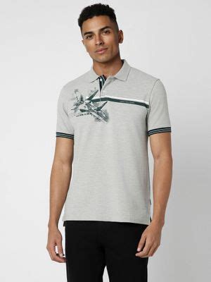 Buy Van Heusen Men Grey Graphic Print Collar Neck Polo T-Shirt Online