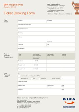 Fillable Online awards bifa Ticket Booking Form - BIFA Awards - awards ...