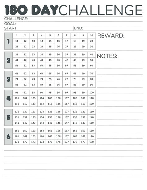 180-Day Challenge Calendar: Free Printable