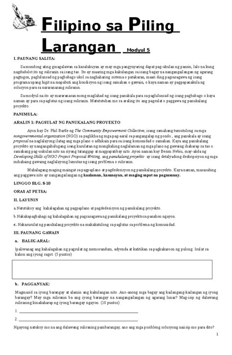 Modyul-5- Panukalang- Proyekto - F ilipino sa P iling L arangan Modyul ...