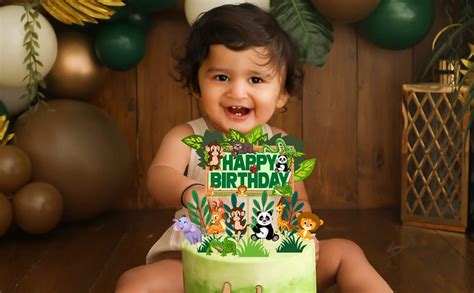 Party Propz Jungle Theme Cake Topper - 15 Pcs, Happy Birthday Cake ...