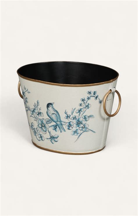Blue Bird Floral Decorative Metal Waste Bin Planter | Fusion Furnishing