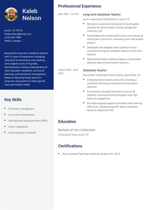 Resume For Substitute Substitute Teacher CV Examples (Template & 20+