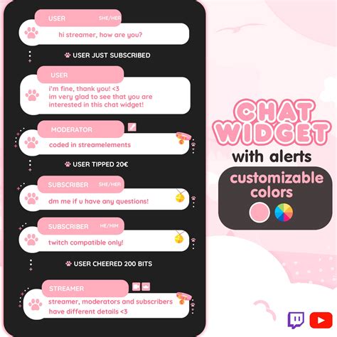 Cute Pink Paw Stream Chat Widget for Twitch & Youtube (customizable ...