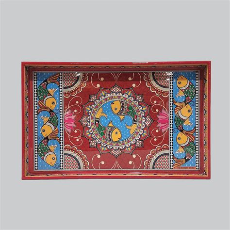 The Bombay Store Madhubani Rectangle Enamel Medium Tray