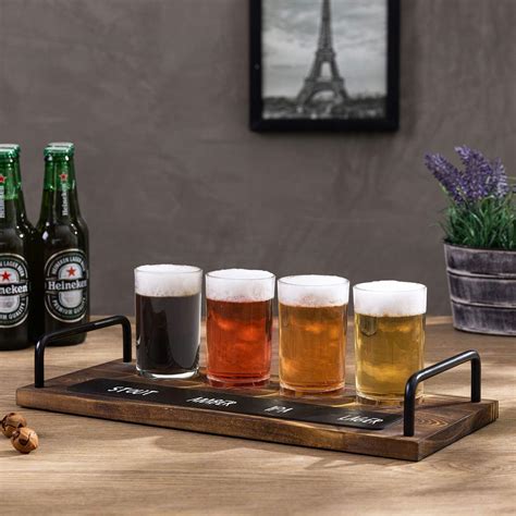 Buy MyGift Beer Tasting Glasses and Wooden Fight Board Set Includes 4 ...