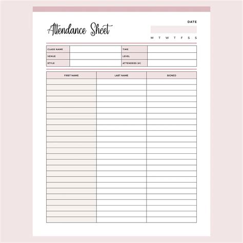 Printable Class Attendance Sheet | Instant Download PDF | A4 and US Letter – Plan Print Land