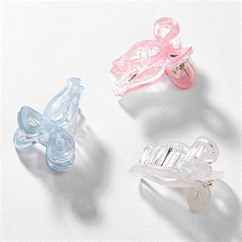 Holographic Bow Hair Claw Clips - Set of 3 - Pink, Blue & White – Hair ...
