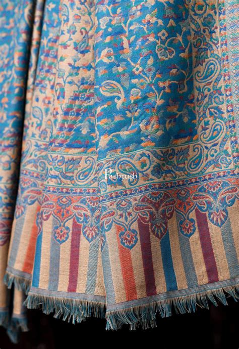 Pashtush Mens Faux Pashmina, Woven Design Jamawar Stole, Blue Beige ...