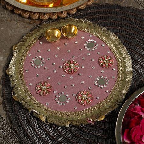 Buy Light Pink Pooja Thali 8'' Online in India - Mypoojabox.in