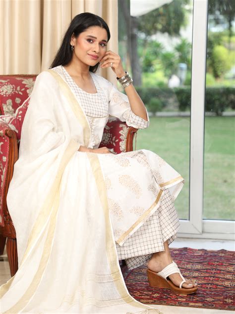 Regal Gold on White Party Wear A-line Kurti – Uniquestuff