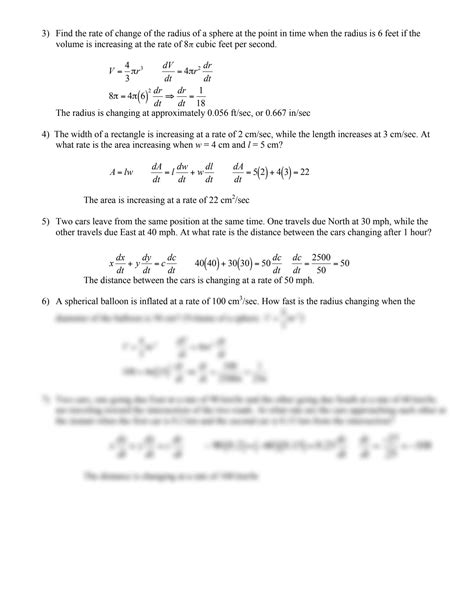 SOLUTION: Calculus related rates worksheet solutions1 - Studypool