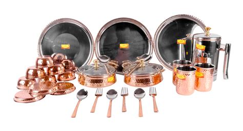 Pure - Stainless Steel Copper Dinner Thali Set, 26 Pieces - Premium Ha ...