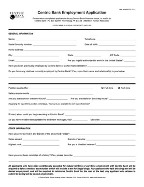 Fillable Online Centric Bank Employment Application Fax Email Print ...