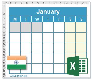 2024 Excel Calendar With Festive and National Holidays - India