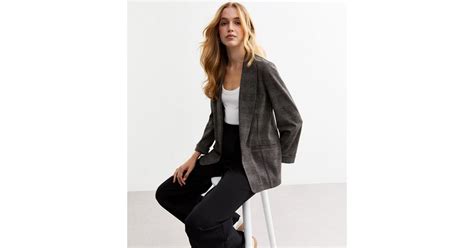 Grey Open Front Checked Jersey Blazer | New Look