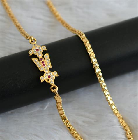 Gold tone ad pink-white shanku-chakra-nama 24 inches heart mugappu cha ...
