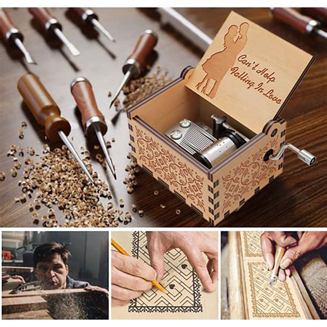PATPAT Wooden Vintage Music Box Hand Crank Music Box Wooden Music Box ...