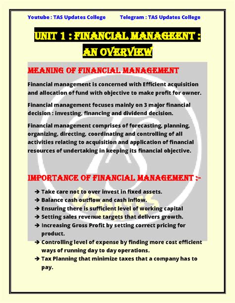 698846929 Unit 1 Financial Management Notes Semester 3 - Unit 1 ...