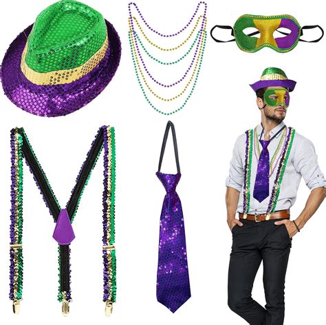 Amazon.com: CAMDUCK 7 Pcs Mardi Gras Accessories, Mardi Gras Sequin ...