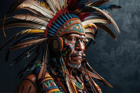 Face of an aztec warrior on a black background | Premium AI-generated image